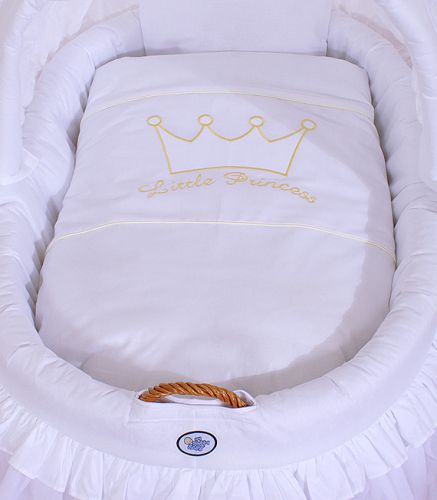 Moses Basket/Wicker crib with hood- Little Prince/Princess white