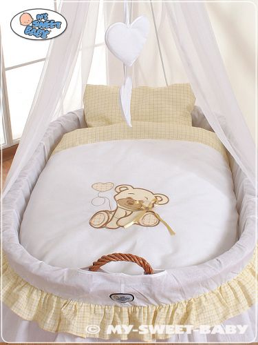 Moses Basket/Wicker drape crib- Bear with bow white