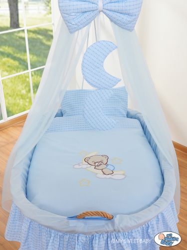 Moses Basket/Wicker drape crib- Good night blue