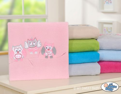 Polar fleece blanket for babies - Owls Bigi Zibi & Adele- bright pink