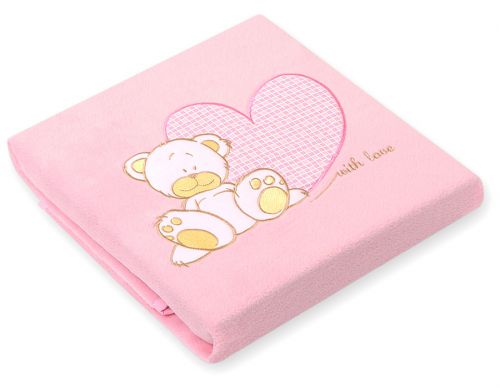 Polar fleece blanket for babies - Milo- Teddy Bear with Heart pink