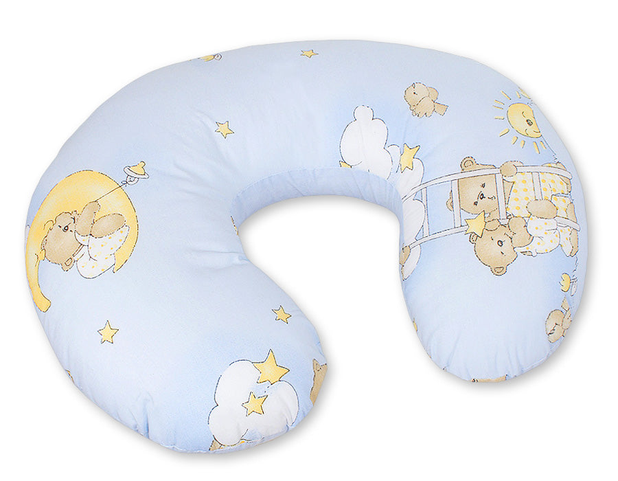 Breastfeeding Pillow Nursing Croissant Pillow, removable, Hands-Free Feeding- blue teddy bears