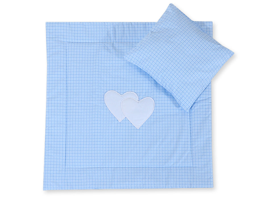 Pram bedding set with duvet and pillow 2pcs - Hearts blue checkered