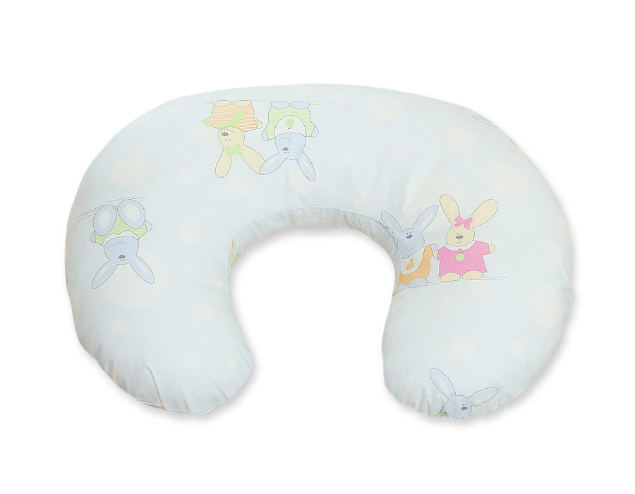 Breastfeeding Pillow Nursing Croissant Pillow, removable, Hands-Free Feeding- blue rabbits