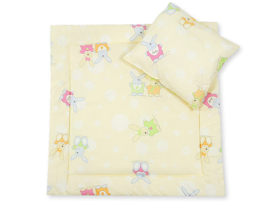 Pram bedding set with duvet and pillow 2pcs - Happy rabbits yellow