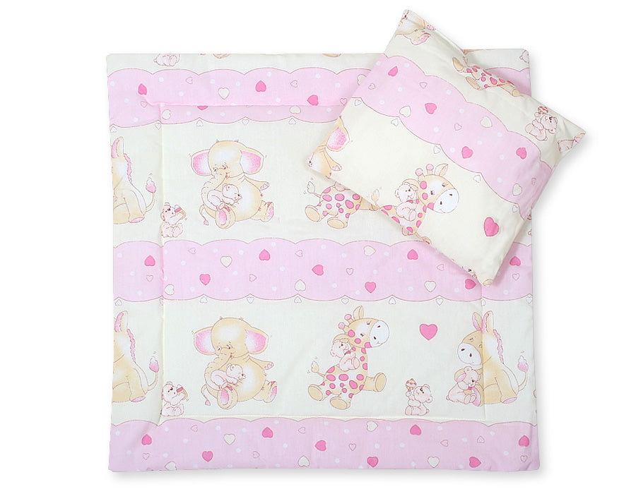 Pram bedding set with duvet and pillow 2pcs - pink giraffes