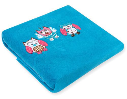 Polar fleece blanket for babies - Owls Bigi Zibi & Adele- turquoise