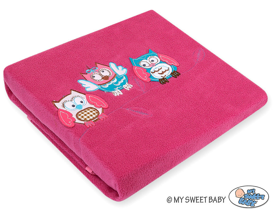 Polar fleece blanket for babies - Owls Bigi Zibi & Adele- dark pink
