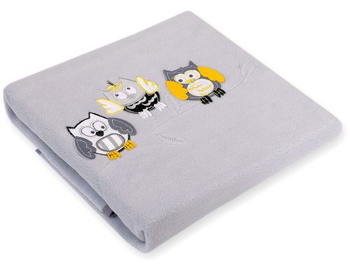 Polar fleece blanket for babies - Owls Bigi Zibi & Adele- grey-yellow