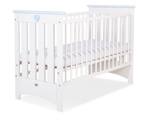 Wooden baby cot120x60cm Lorenzo III white-blue, with teething rail