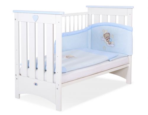 Wooden baby cot120x60cm Lorenzo III white-blue, with teething rail