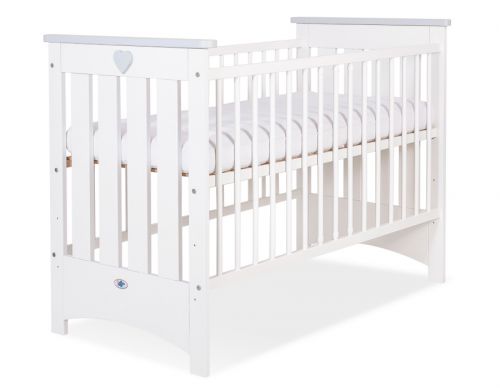 Wooden baby cot 120x60cm Lorenzo III white-grey, with teething rail