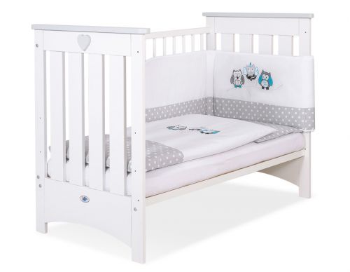 Wooden baby cot 120x60cm Lorenzo III white-grey, with teething rail