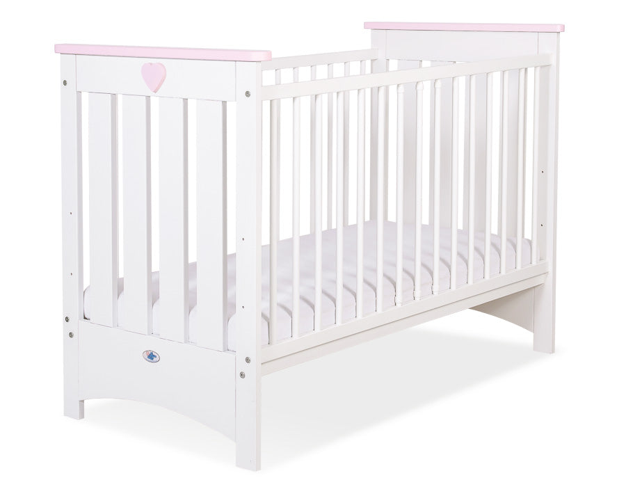 Wooden baby cot 120x60cm Lorenzo III white-pink, with teething rail