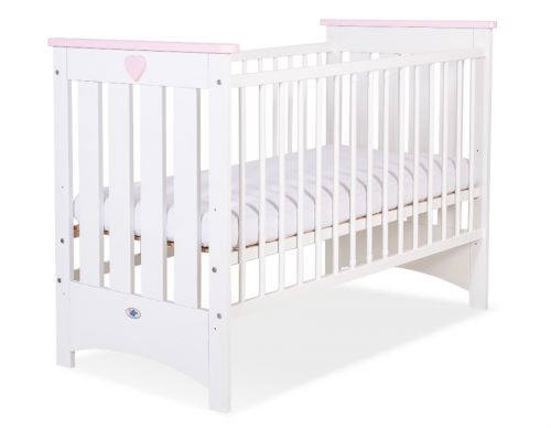 Wooden baby cot 120x60cm Lorenzo III white-pink, with teething rail