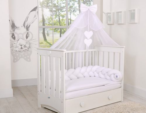 Wooden baby cot 120x60cm Lorenzo III white, with teething rail