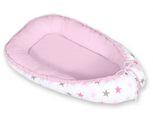 Baby nest double-sided Premium Cocoon for infants BOBONO- gray-pink stars/ gray