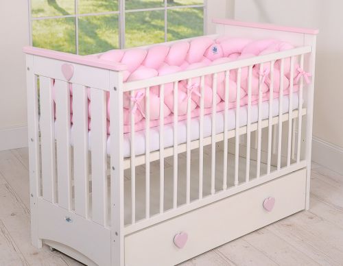 Wooden baby cot 120x60cm Lorenzo III white-pink, with teething rail