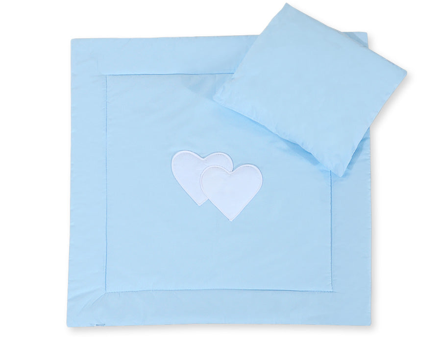 Pram bedding set with duvet and pillow set 2pcs - Hearts blue
