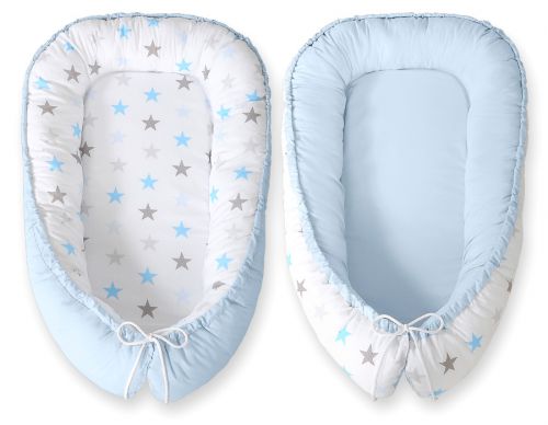 Baby nest double-sided Premium Cocoon for infants BOBONO- gray-blue stars/ blue