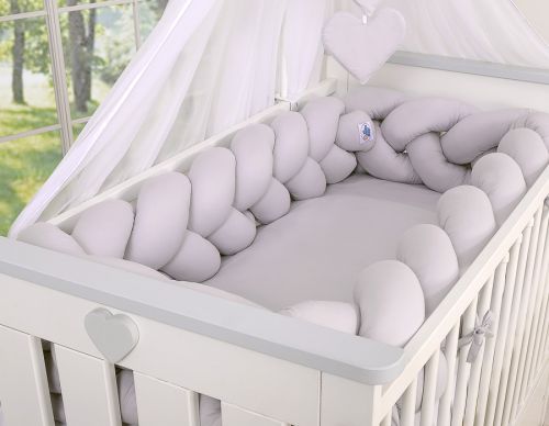 Wooden baby cot 120x60cm Lorenzo III white-grey, with teething rail