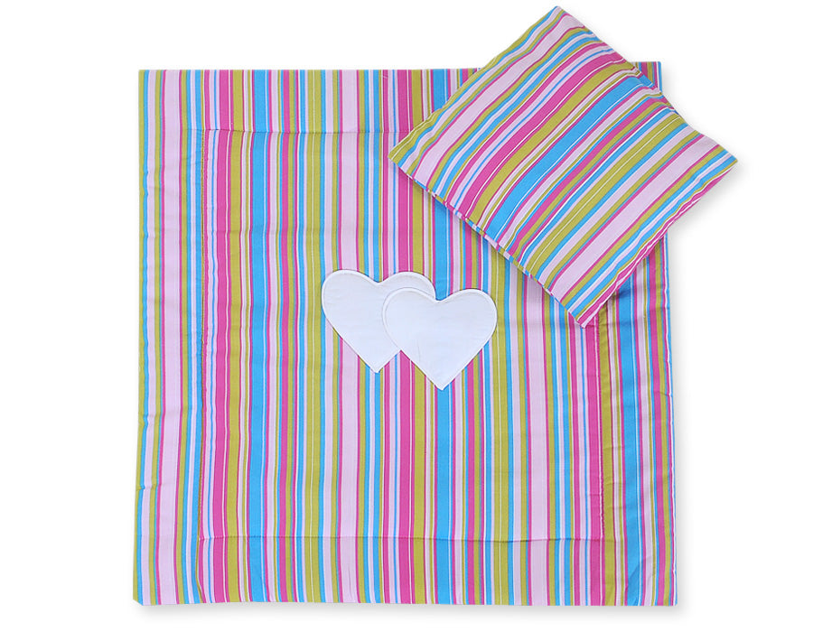Pram bedding set with duvet and pillow 2pcs - Hearts lilac strips