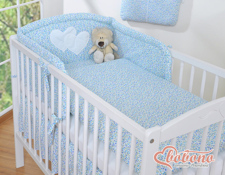 Bedding set 3-pcs 120x90 - Hanging Hearts little blue flowers