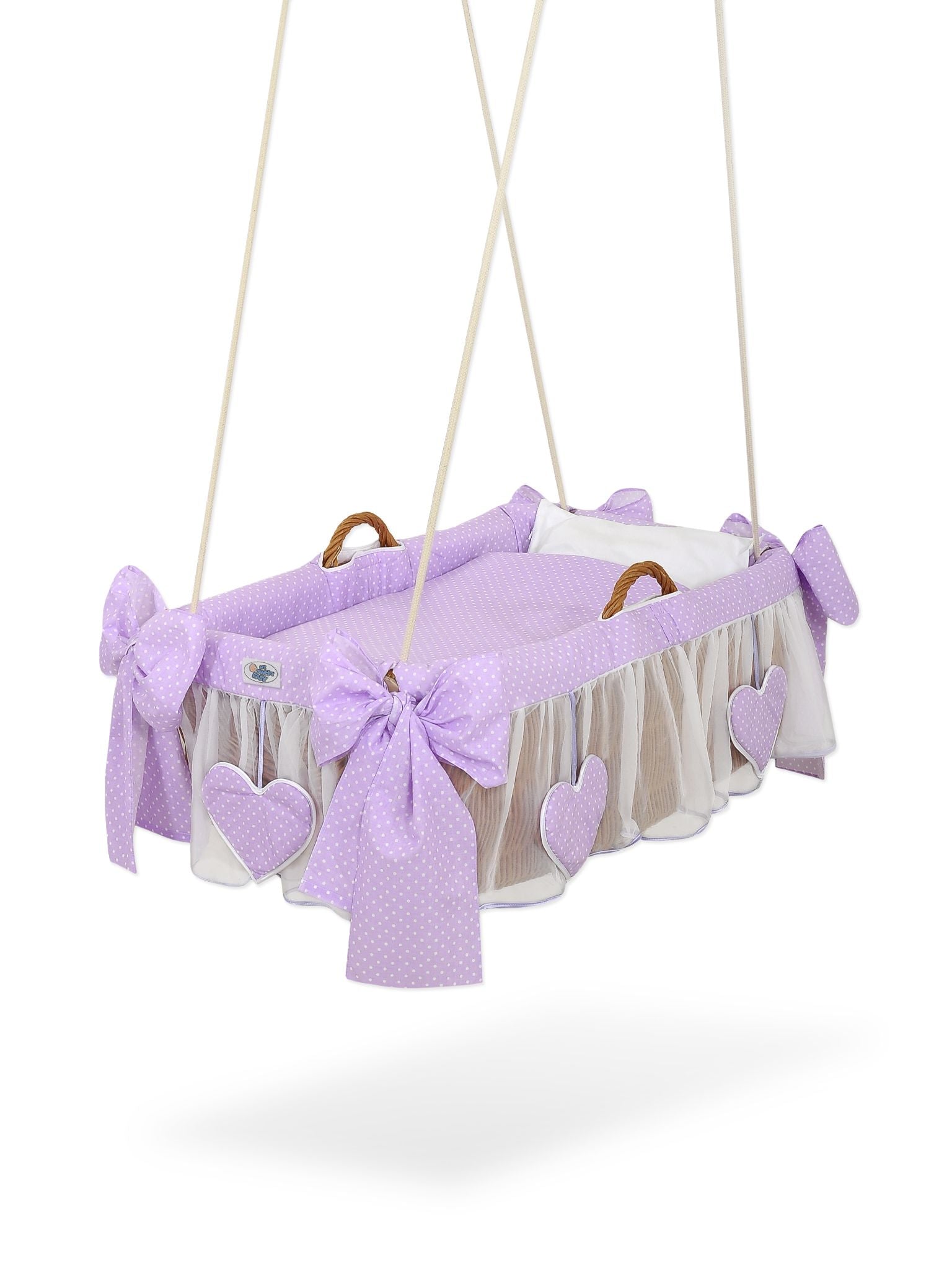 Moses Basket Hanging crib - Purple dots