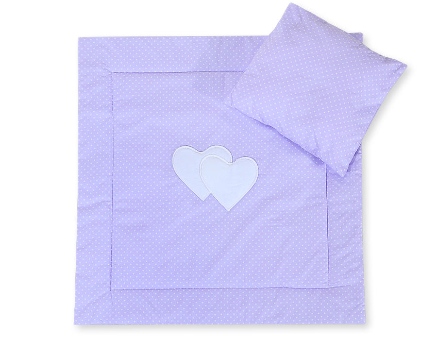 Pram bedding set with duvet and pillow 2pcs - Hearts white polka dots on lilac