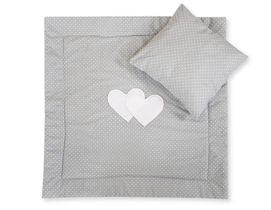 Pram bedding set with duvet and pillow 2pcs - Hearts white polka dots on grey