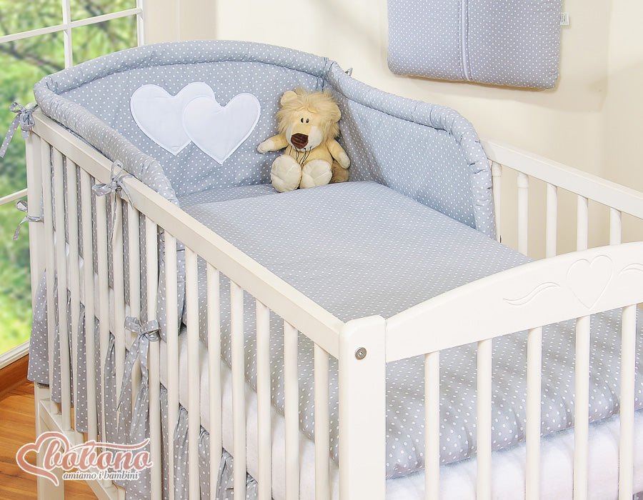 Bedding set 3-pcs 120x90 - Hanging Hearts white polka dots on grey