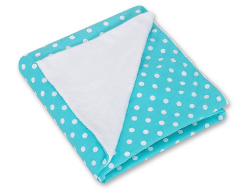 Big double-sided car seat blanket for babies - White dots on turquoise