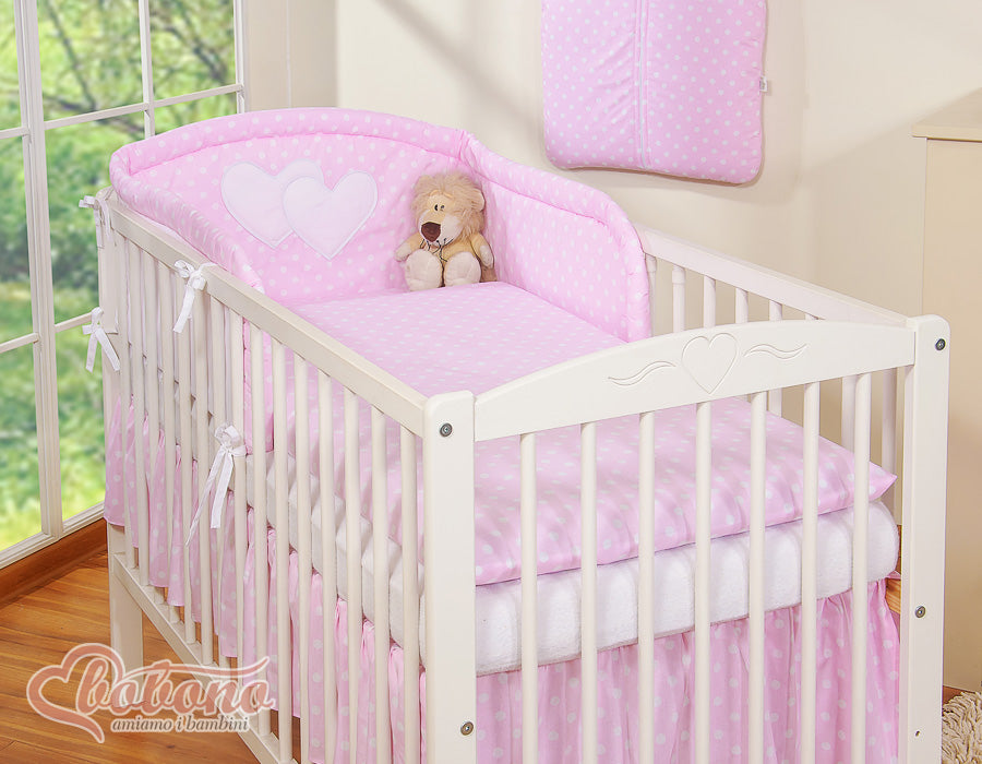 Bedding set 3-pcs 120x90 - Hanging Hearts white dots on pink