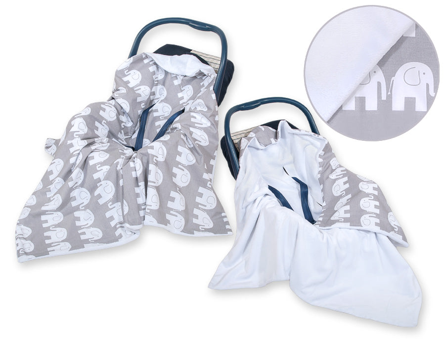 Big double-sided car seat blanket for babies - Elephants grey