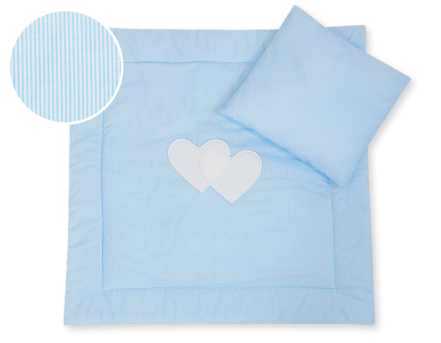 Pram bedding set with duvet and pillow 2pcs - Hearts blue strips