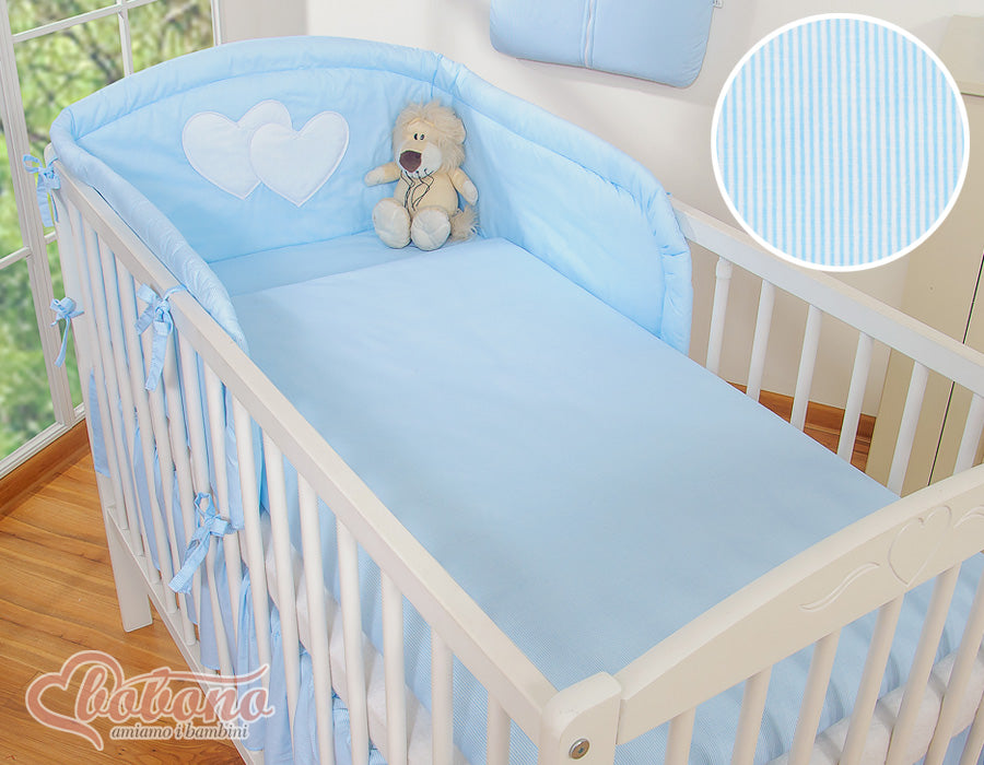 Bedding set 3-pcs 120x90 - Hanging Hearts blue strips