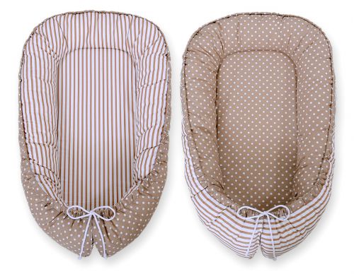 Baby nest double-sided Premium Cocoon for infants BOBONO- dots on brown/ strips