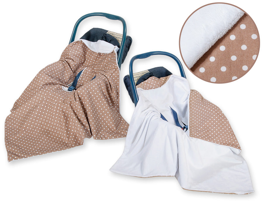 Big double-sided car seat blanket for babies - White dots on brown