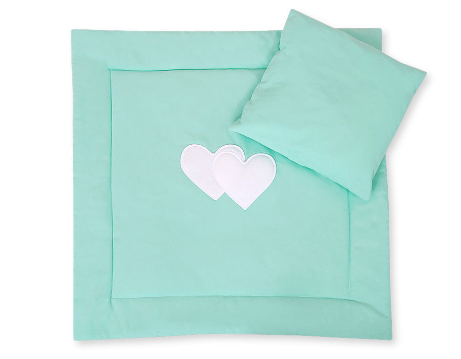 Pram bedding set with duvet and pillow 2pcs - Hearts mint