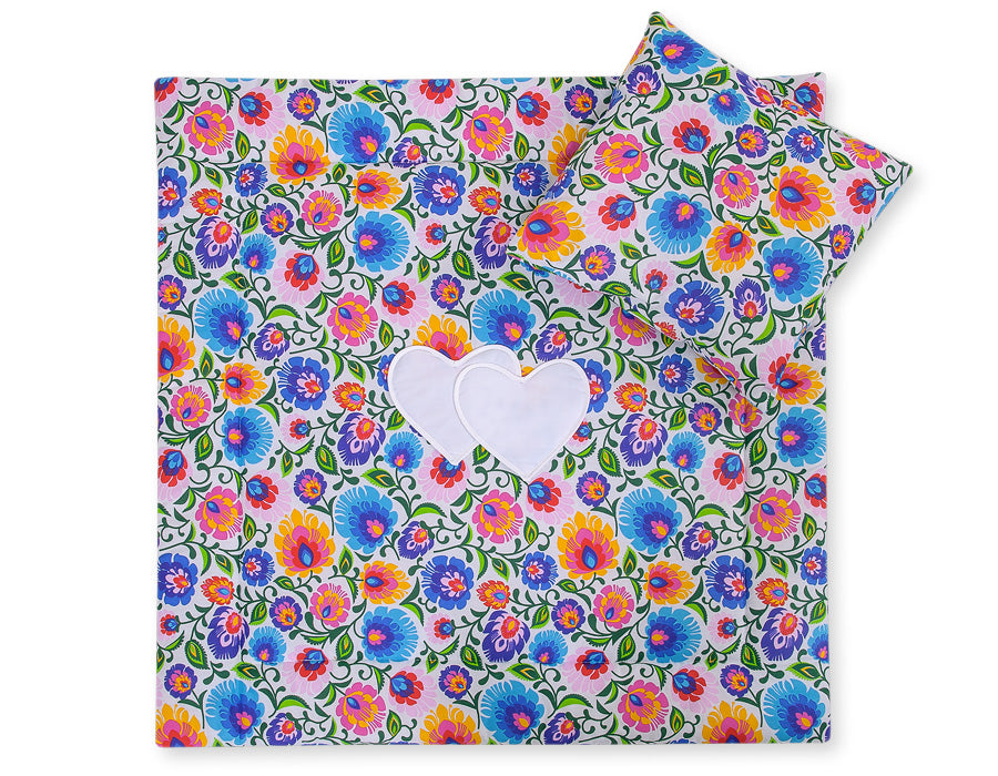 Pram bedding set with duvet and pillow 2pcs - Hearts flower pattern