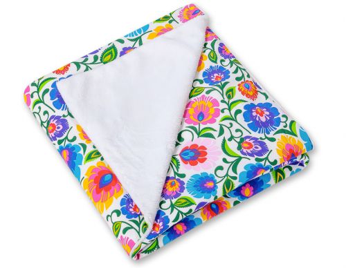 Big double-sided car seat blanket for babies - Floral pattern white