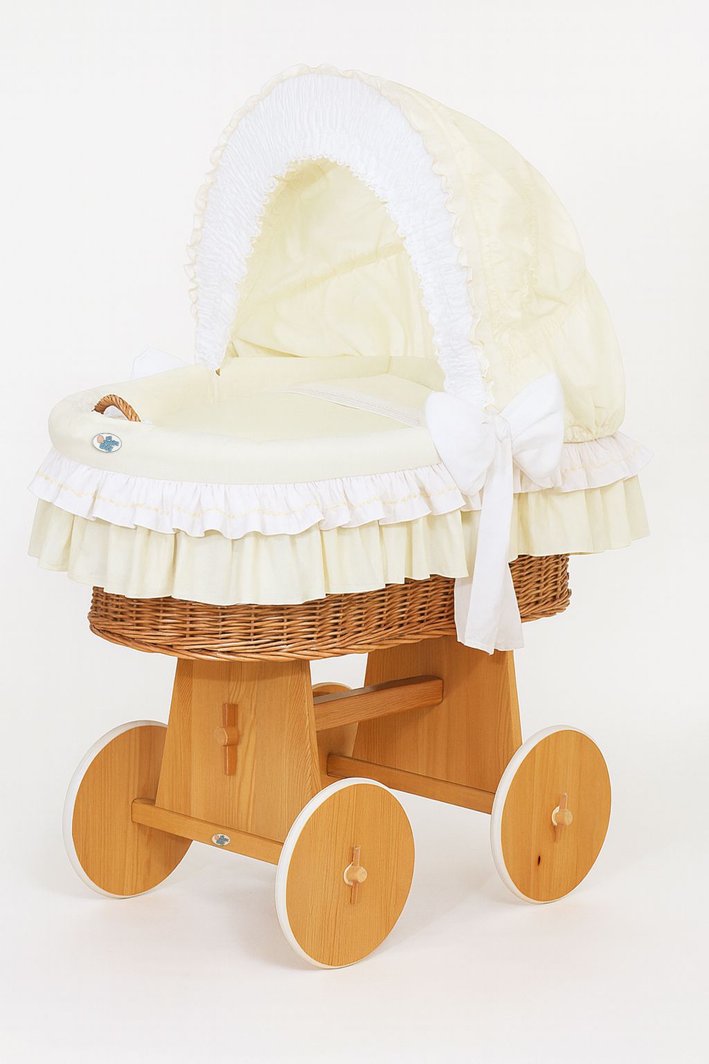 Moses Basket Wicker hood crib Bellamy - natural + cream bedding