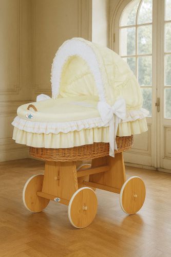 Moses Basket Wicker hood crib Bellamy - natural + cream bedding