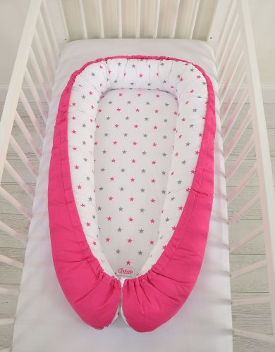 Baby nest double-sided Premium Cocoon for infants BOBONO- balck dots/ dark pink