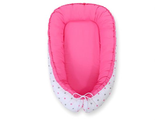 Baby nest double-sided Premium Cocoon for infants BOBONO- balck dots/ dark pink