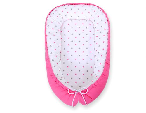 Baby nest double-sided Premium Cocoon for infants BOBONO- balck dots/ dark pink