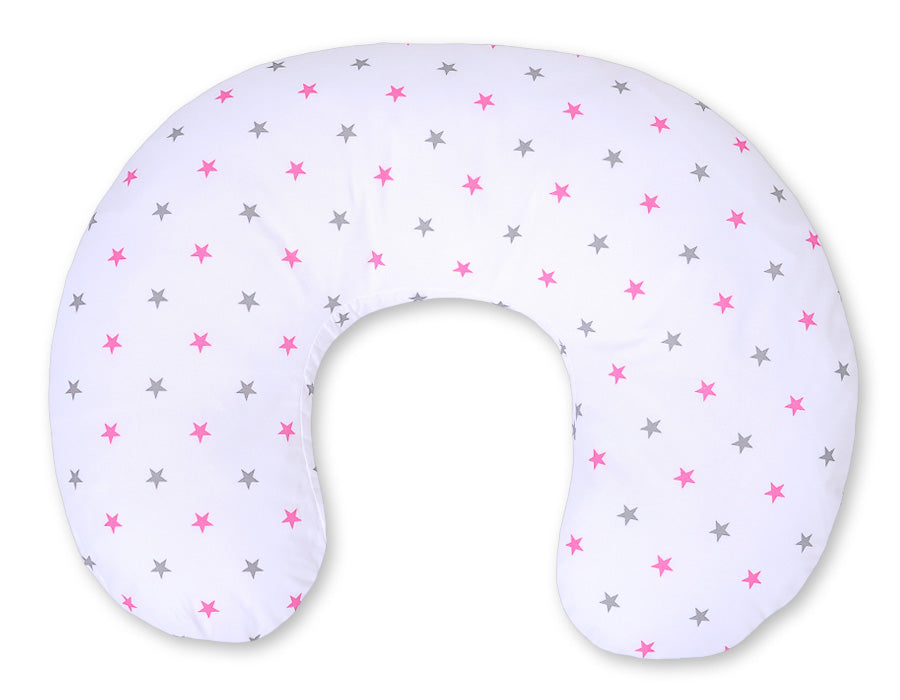 Breastfeeding Pillow Nursing Croissant Pillow, removable, Hands-Free Feeding - Grey-pink stars