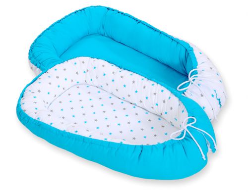 Baby nest double-sided Premium Cocoon for infants BOBONO- turquoise/ turquoise