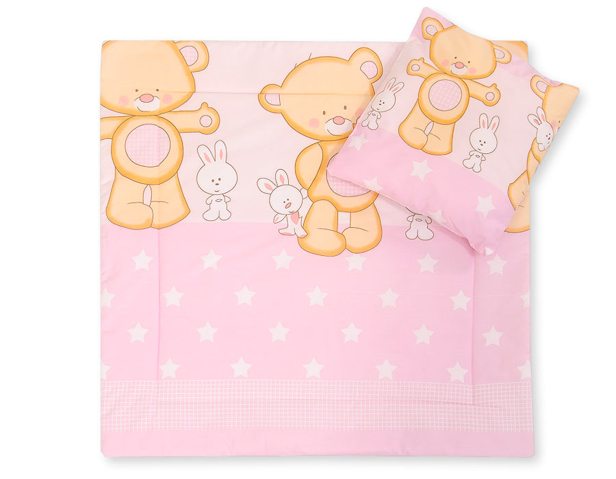 Pram bedding set with duvet and pillow 2pcs - Cuddly teddy bear pink