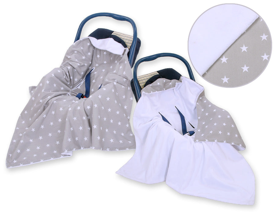 Big double-sided car seat blanket for babies - Stars grey